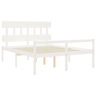 Berkfield Bed Frame with Headboard White King Size Solid Wood
