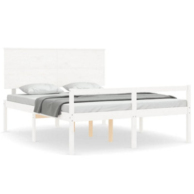 Berkfield Bed Frame with Headboard White King Size Solid Wood
