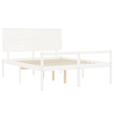 Berkfield Bed Frame with Headboard White King Size Solid Wood