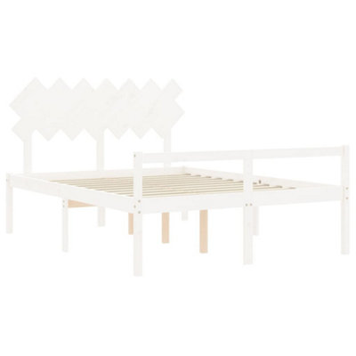 Berkfield Bed Frame with Headboard White King Size Solid Wood