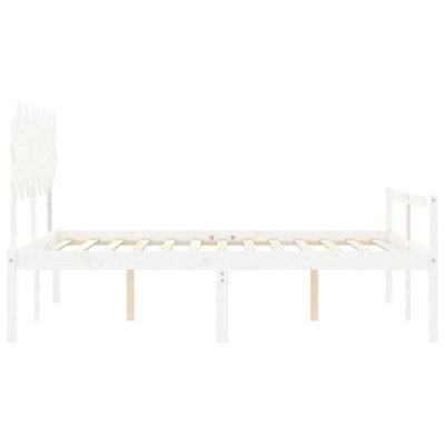 Berkfield Bed Frame with Headboard White King Size Solid Wood