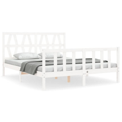 Berkfield Bed Frame with Headboard White King Size Solid Wood