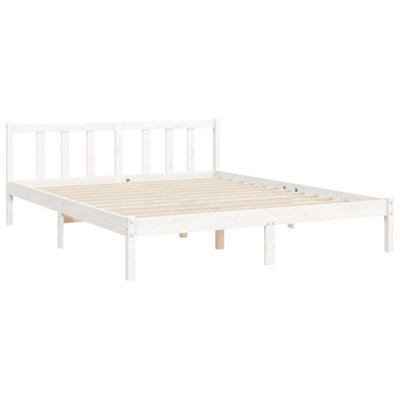 Berkfield Bed Frame with Headboard White King Size Solid Wood