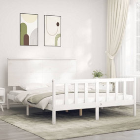 Berkfield Bed Frame with Headboard White King Size Solid Wood