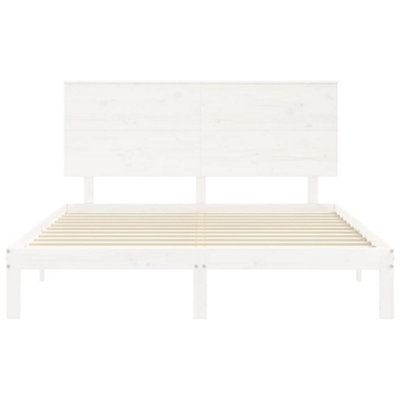 Berkfield Bed Frame with Headboard White King Size Solid Wood