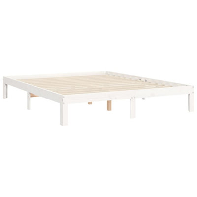 Berkfield Bed Frame with Headboard White King Size Solid Wood