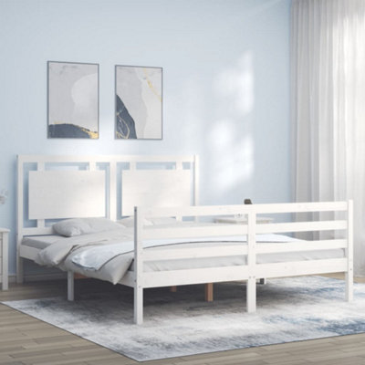 Berkfield Bed Frame with Headboard White King Size Solid Wood