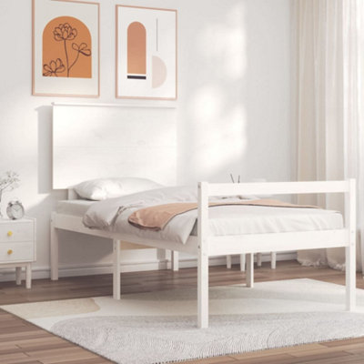 Berkfield Bed Frame with Headboard White Single Solid Wood | DIY at B&Q