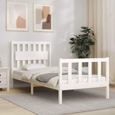 Berkfield Bed Frame with Headboard White Single Solid Wood
