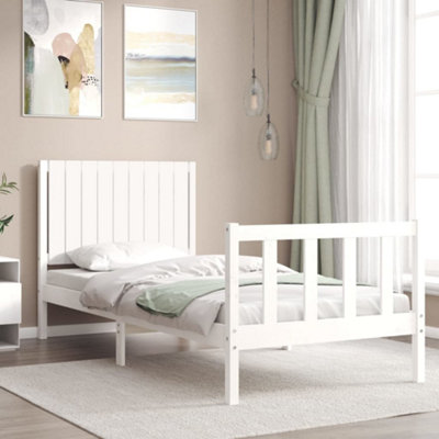 Berkfield Bed Frame with Headboard White Single Solid Wood | DIY at B&Q