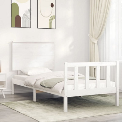 Berkfield Bed Frame with Headboard White Single Solid Wood