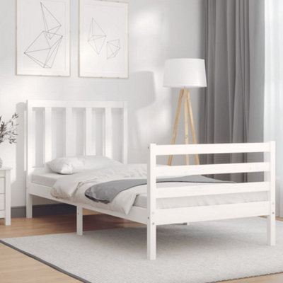 Berkfield Bed Frame with Headboard White Single Solid Wood | DIY at B&Q