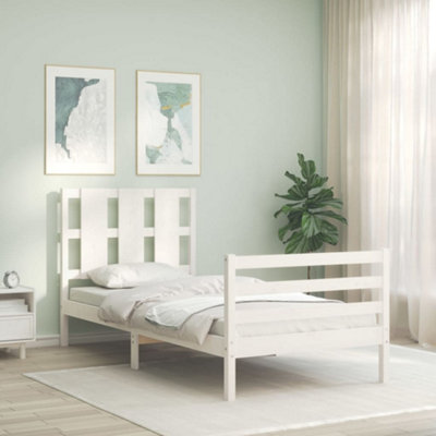 Berkfield Bed Frame with Headboard White Single Solid Wood
