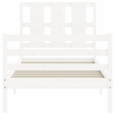 Berkfield Bed Frame with Headboard White Single Solid Wood