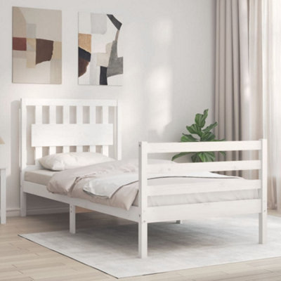Berkfield Bed Frame with Headboard White Single Solid Wood