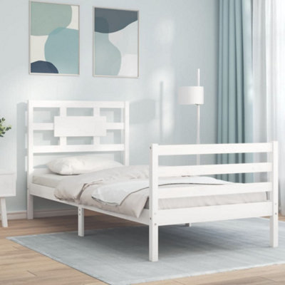 Berkfield Bed Frame with Headboard White Single Solid Wood