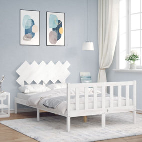 Berkfield Bed Frame with Headboard White Small Double Solid Wood