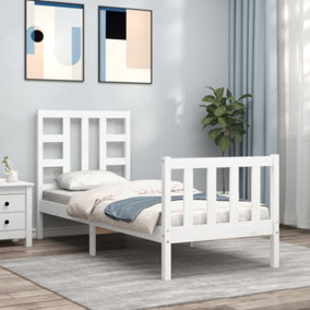 Berkfield Bed Frame with Headboard White Small Single Solid Wood