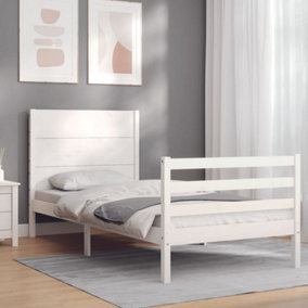 Berkfield Bed Frame with Headboard White Small Single Solid Wood