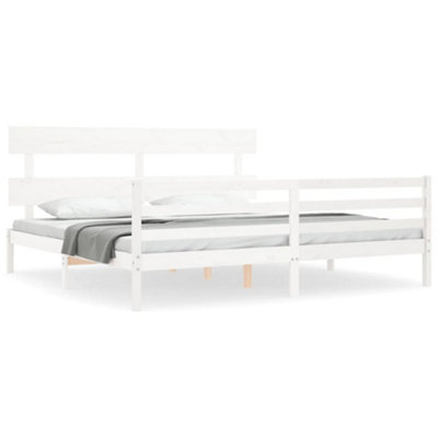 Berkfield Bed Frame with Headboard White Super King Size Solid Wood