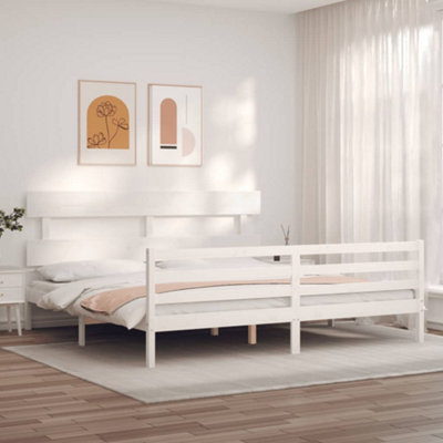 Berkfield Bed Frame with Headboard White Super King Size Solid Wood