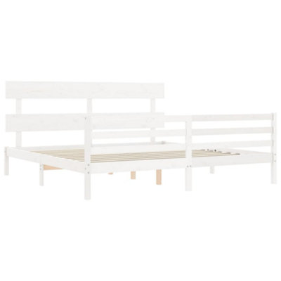 Berkfield Bed Frame with Headboard White Super King Size Solid Wood