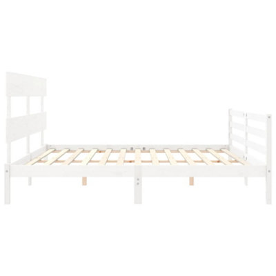 Berkfield Bed Frame with Headboard White Super King Size Solid Wood