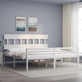 Berkfield Bed Frame with Headboard White Super King Size Solid Wood