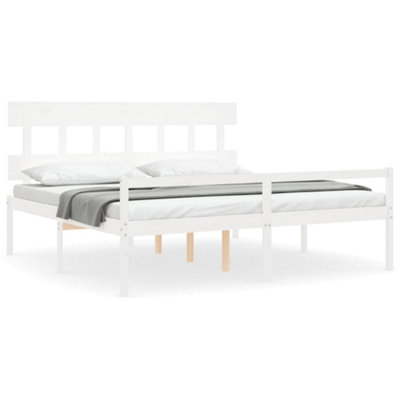 Berkfield Bed Frame with Headboard White Super King Size Solid Wood