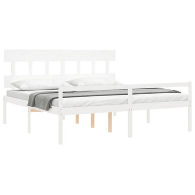 Berkfield Bed Frame with Headboard White Super King Size Solid Wood