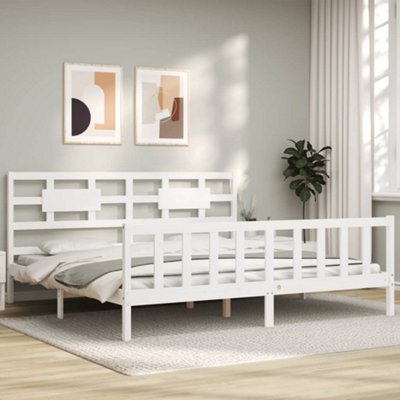 Berkfield Bed Frame with Headboard White Super King Size Solid Wood