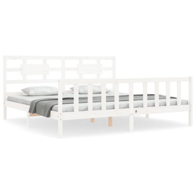 Berkfield Bed Frame with Headboard White Super King Size Solid Wood