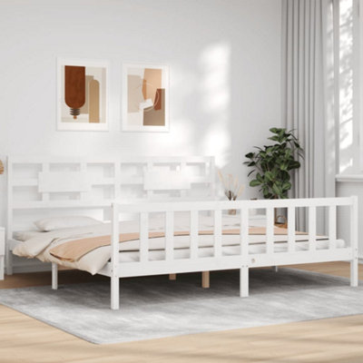 Berkfield Bed Frame with Headboard White Super King Size Solid Wood