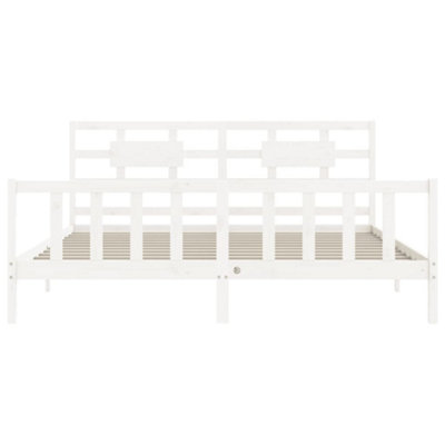 Berkfield Bed Frame with Headboard White Super King Size Solid Wood