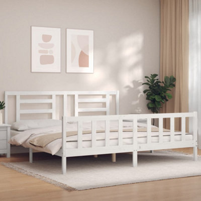 Berkfield Bed Frame with Headboard White Super King Size Solid Wood