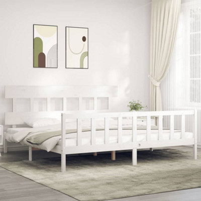 Berkfield Bed Frame with Headboard White Super King Size Solid Wood