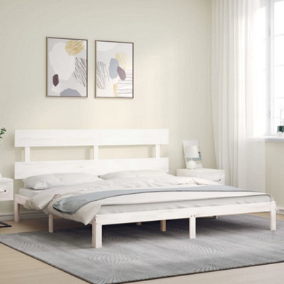 Berkfield Bed Frame with Headboard White Super King Size Solid Wood
