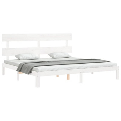 Shop Berkfield Bed Frame with Headboard White Super King Size Solid Wood