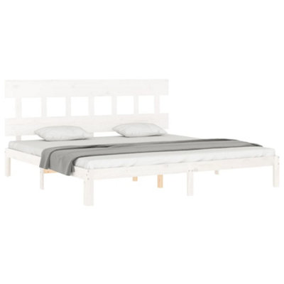 Berkfield Bed Frame with Headboard White Super King Size Solid Wood