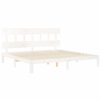 Berkfield Bed Frame with Headboard White Super King Size Solid Wood