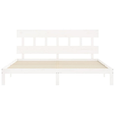 Berkfield Bed Frame with Headboard White Super King Size Solid Wood