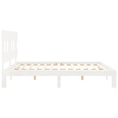 Berkfield Bed Frame with Headboard White Super King Size Solid Wood