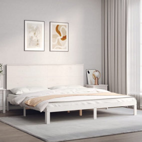 Berkfield Bed Frame with Headboard White Super King Size Solid Wood