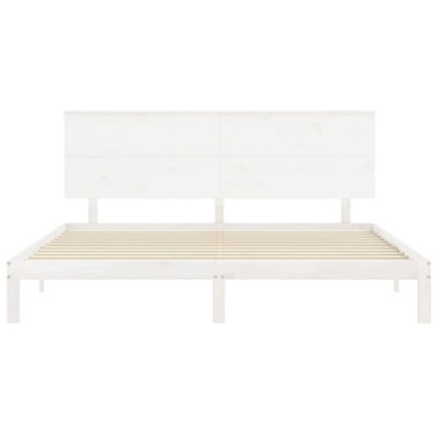 Berkfield Bed Frame with Headboard White Super King Size Solid Wood