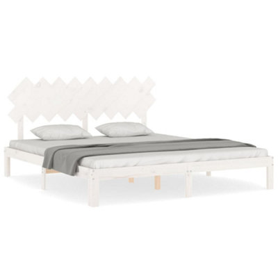 Berkfield Bed Frame with Headboard White Super King Size Solid Wood