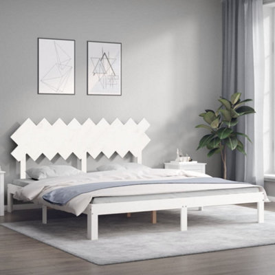 Berkfield Bed Frame with Headboard White Super King Size Solid Wood