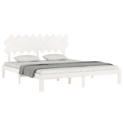 Berkfield Bed Frame with Headboard White Super King Size Solid Wood
