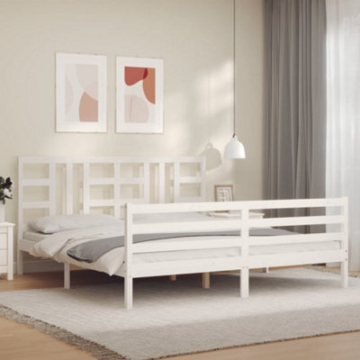 Berkfield Bed Frame with Headboard White Super King Size Solid Wood ...