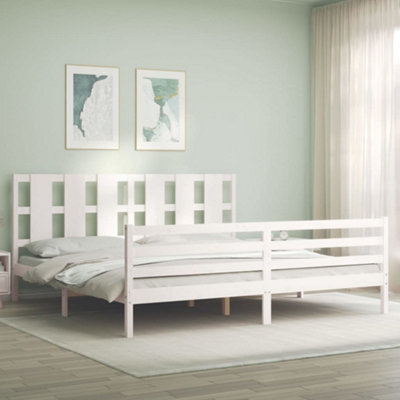 Berkfield Bed Frame with Headboard White Super King Size Solid Wood