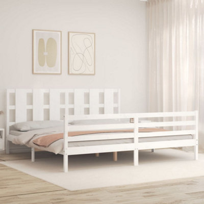 Berkfield Bed Frame with Headboard White Super King Size Solid Wood
